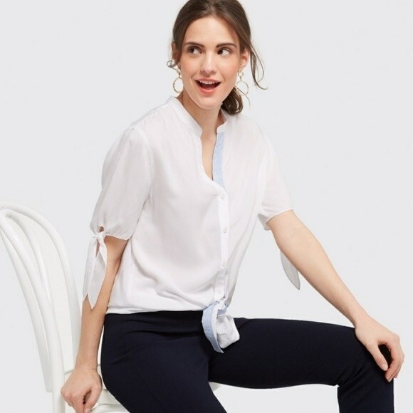 Draper James Bow Sleeve Button up Blouse Size 4 - Picture 1 of 11